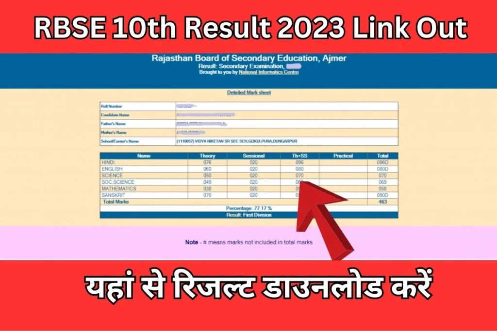 RBSE 10th Result 2023 Link Out